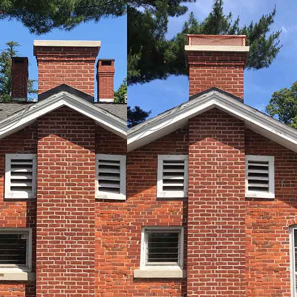 Before and After Images shown of a home with a new chimney cap installed