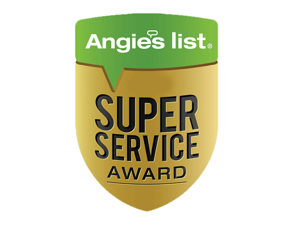 Angie's List Super Service Award badge shield logo with green on top and gold down the other two thirds