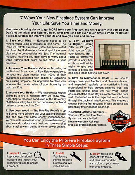 Info Graphic saying 7 Ways Your New Fireplace System Can Improve Your Life Save You Time and Money.