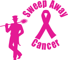 Sweep Away Cancer Logo - Pink chimney sweep with top hat and sweep brush.